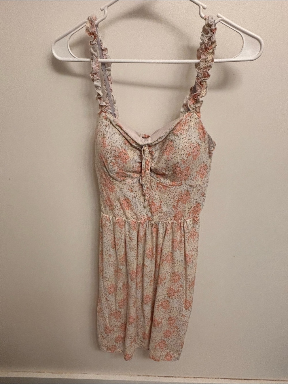 AUW Pink Cream Floral Tie-Front Dress